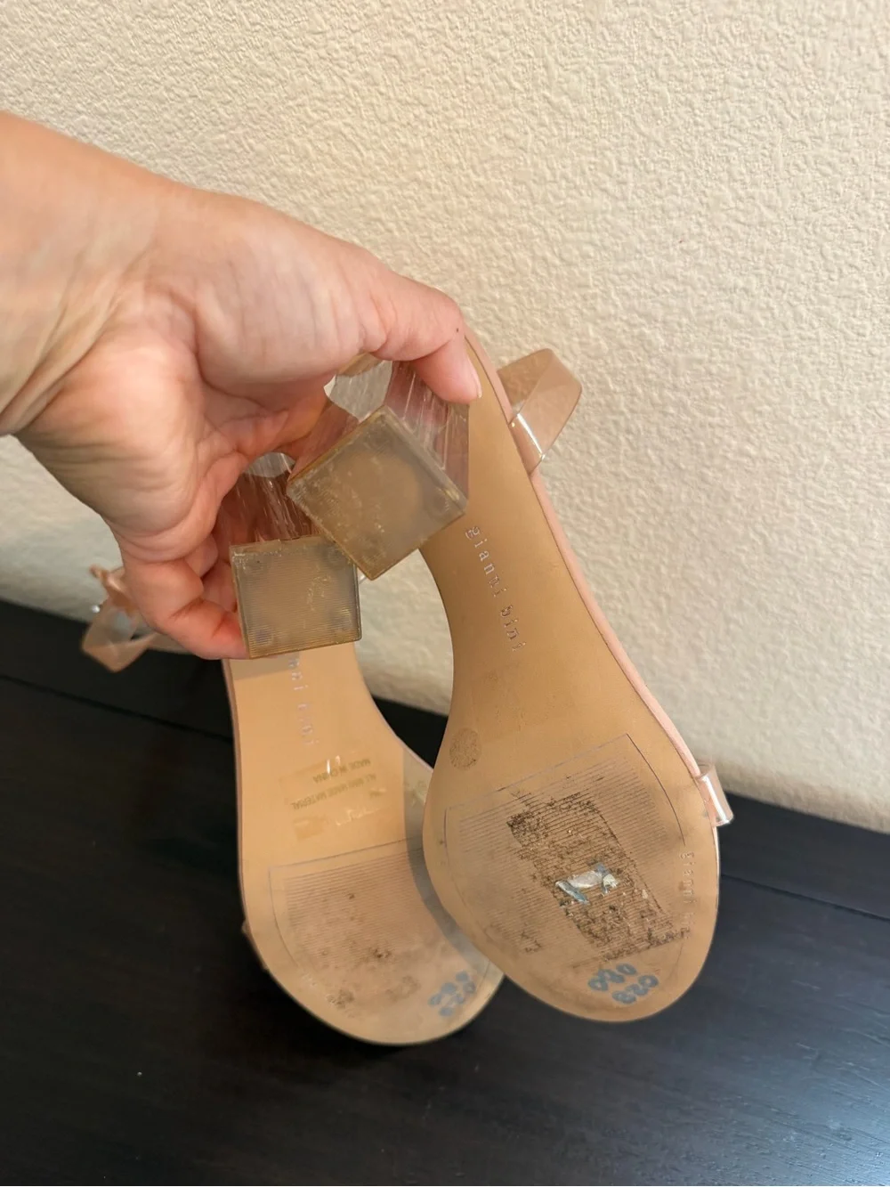 Gianni Bini Blush Nude Ankle-Tie Clear Strap Sandals